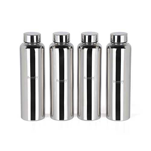 Sumeet Stainless Steel Jointless Akhand Leak-Proof Water Bottle / Fridge Bottle - 1000ML Set of 4, Silver