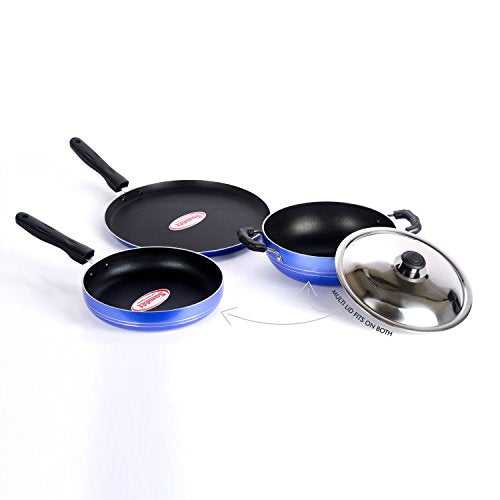 Sumeet Nonstick Carnival-4 (Tawa, Kadhaiwith Lid, Fry Pan) Gift Set (Blue)