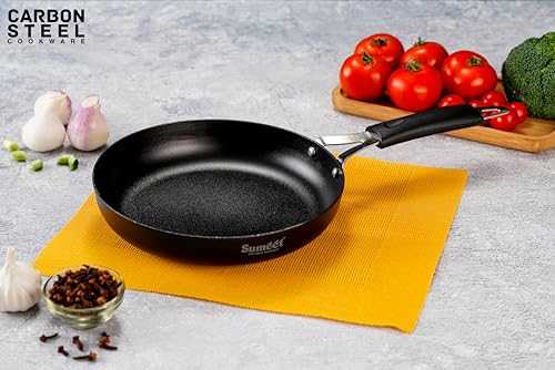 Sumeet Super Smooth Pre Seasoned Carbon Steel (Iron) Fry Pan for Frying, Roasting, Saute|Naturally Nonstick |25cm | 2000ml, Gas & Induction-Friendly, Black