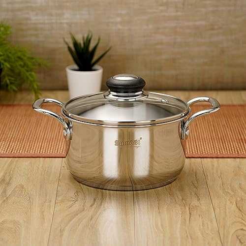Sumeet Stainless Steel Induction Bottom (Encapsulated Bottom) Casserole with Glass Lid 1750ml, 16 cm Dia, Silver