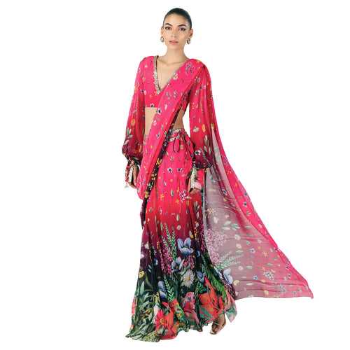 Embroidered Pre-draped Sari Gown