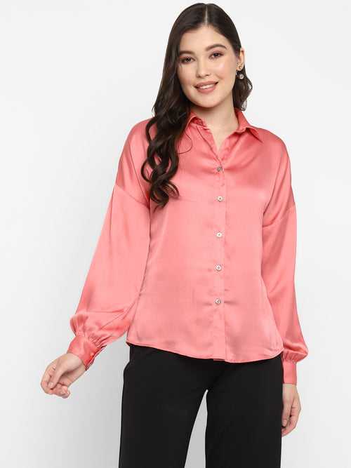 Pink Self- Design Satin Shirt