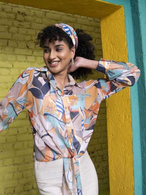 Ivory Digital Printed Georgette Shirt