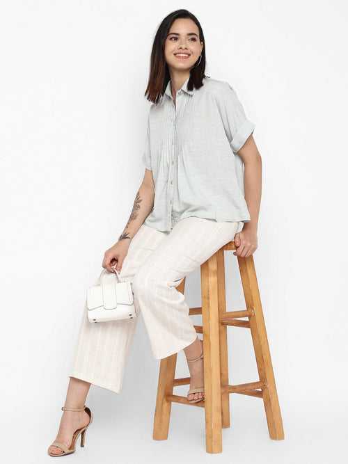 Grey Pleated Linen Shirt