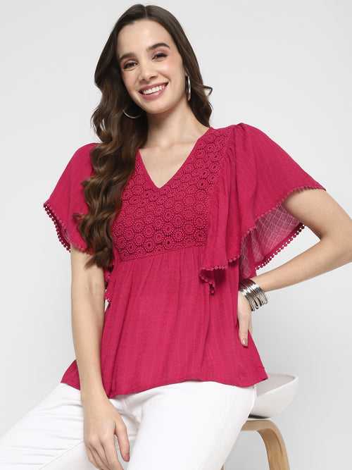 Pink Solid Crepe Top