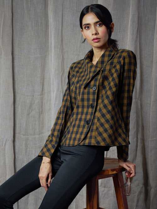 Brown Plaid Checks Yarn Dyed Cotton Jacket