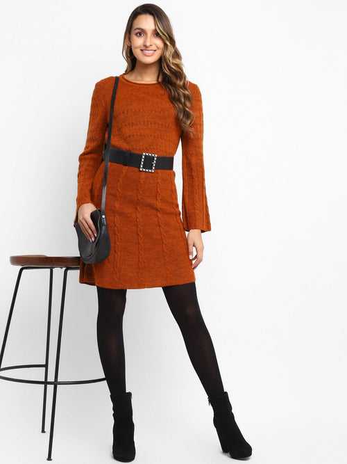 Rust Solid Flat Knit Dress