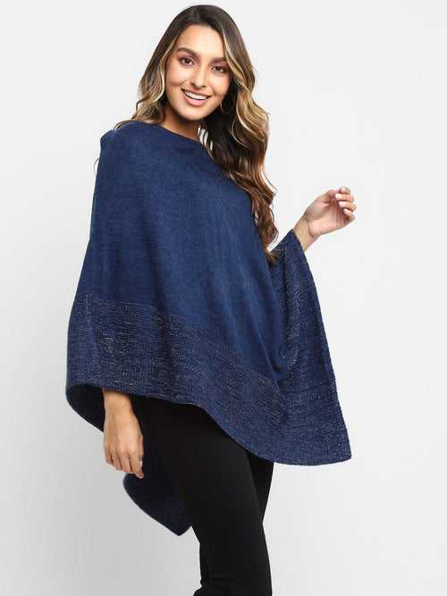 Navy Solid Flat Knit Cape