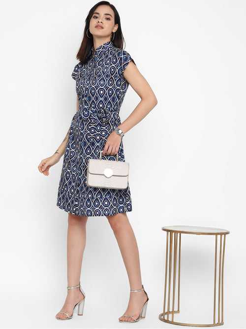 Navy Blue Digital Printed Crepe Dress