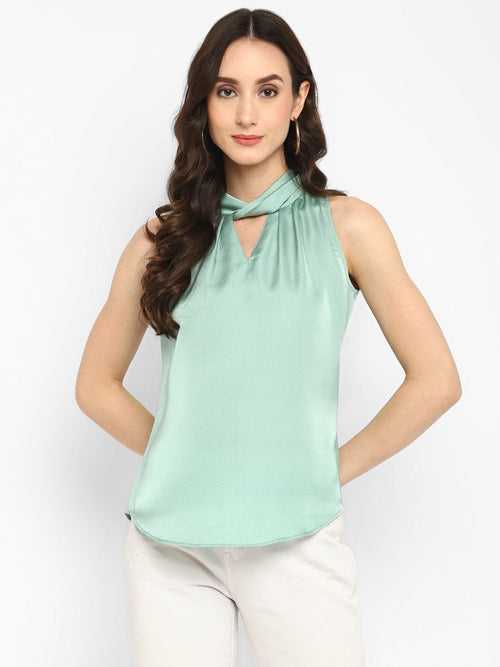 Green Solid Crepe Top