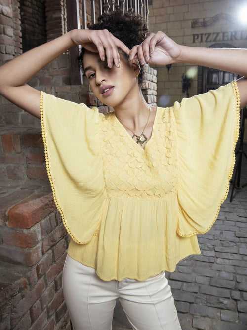 Yellow Solid Rayon Crepe Top