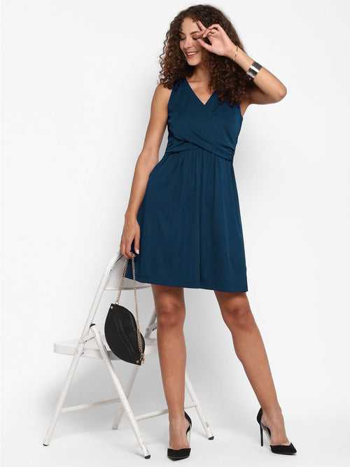 Blue Solid Lycra Knit Dress