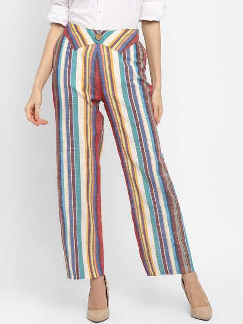 Rust Striped Yarn Dyed Woven Pants