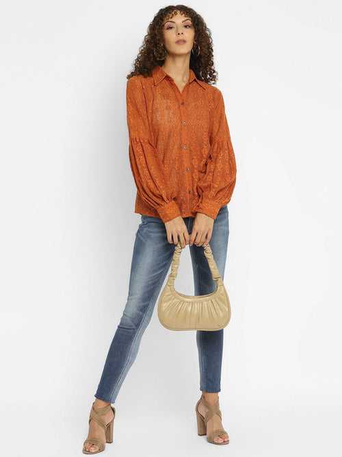 Rust Textured Crochet Shirt