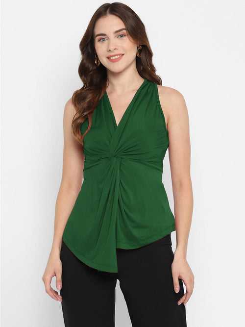 Green Solid Lycra Knit Top