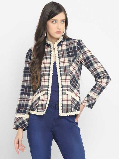 Blue Plaid Checks Yarn Dyed Woven Jacket