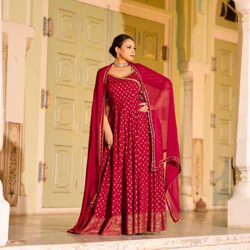 Maharani Maroon & Gold Block Anarkali