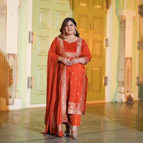 Apricot Charm Banarasi Silk Suit Set