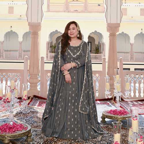 Grace In Grey Velvet Anarkali Set