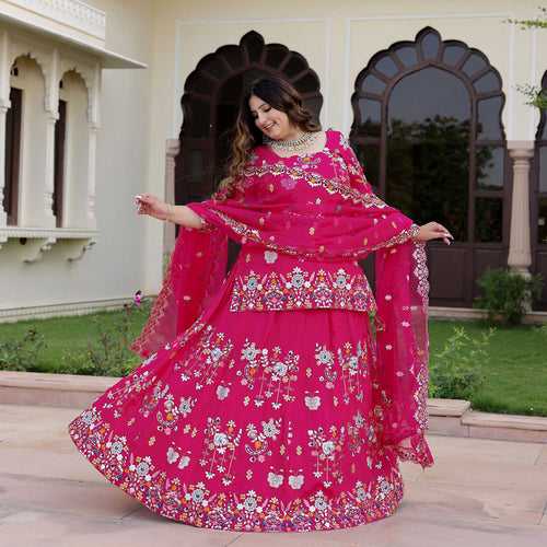 Magnetic Magenta Floral Embroidered Lehenga Set