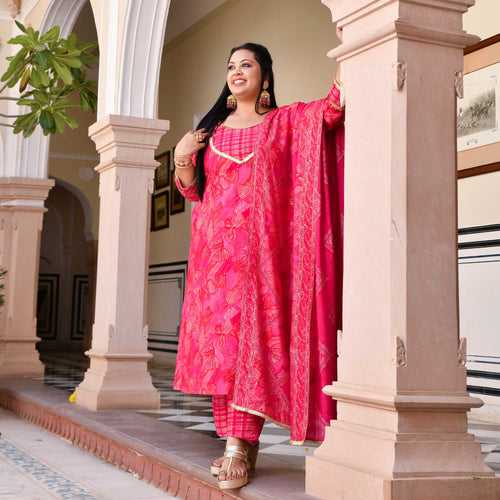 Pink Passion Floral Modal Kurta