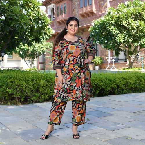 Bloom In Black Floral Modal Co-ord Set With Stole Dupatta