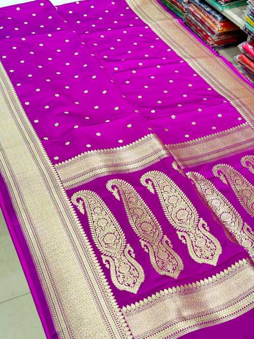 Purple Banarasi Silk Flower Butti Saree