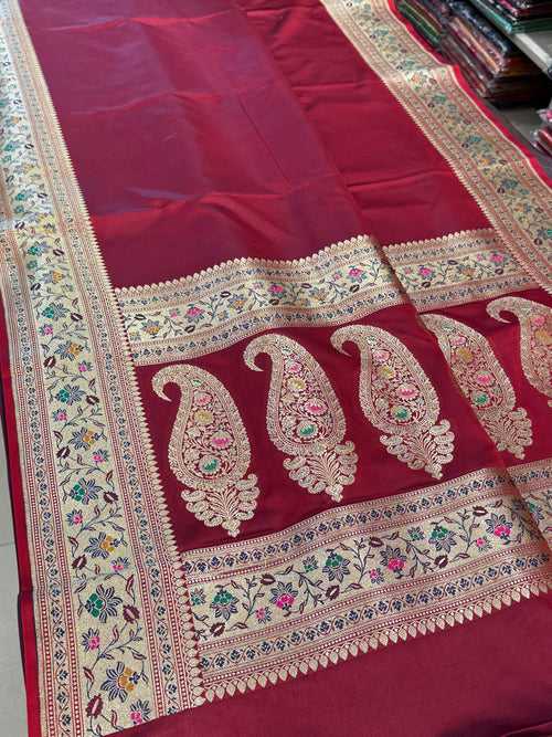 Crimson Red Banarasi Silk Meenakari Border Saree