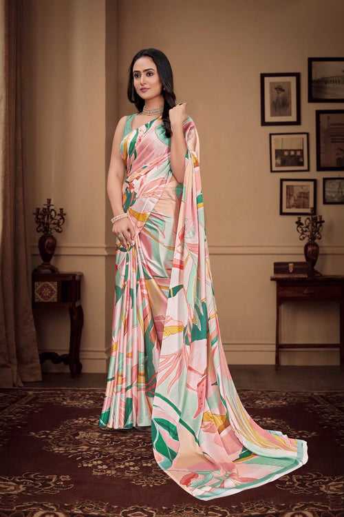 Printed Satin Saree Jaal Print