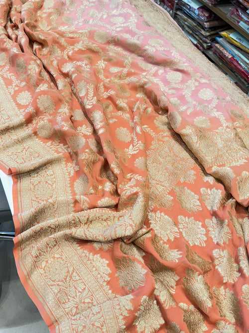 Shaded Banarasi Jaal Handloom Georgette Saree