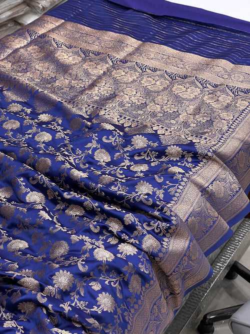 Blue Banarasi Silk Small Jaal Saree