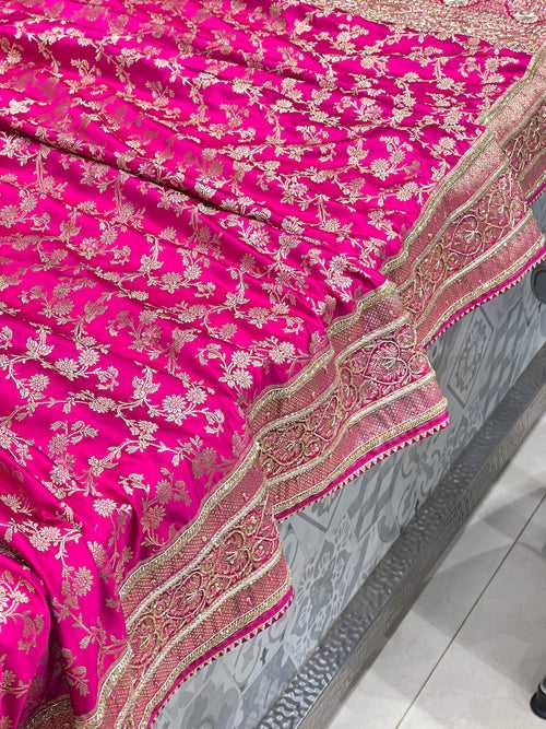 Rani Banarasi Silk Jaal Zardosi Embroidery Saree