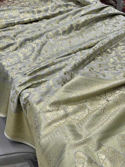 Grey Banarasi Silk Meenakari Jaal Saree