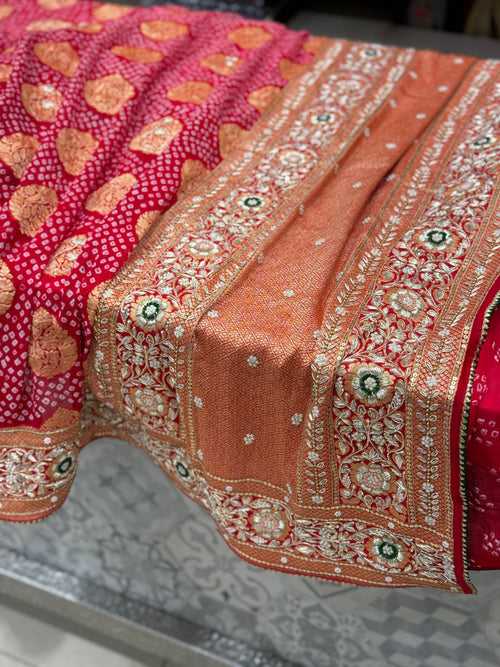 Rai Bandhej Hand Embroidery Saree
