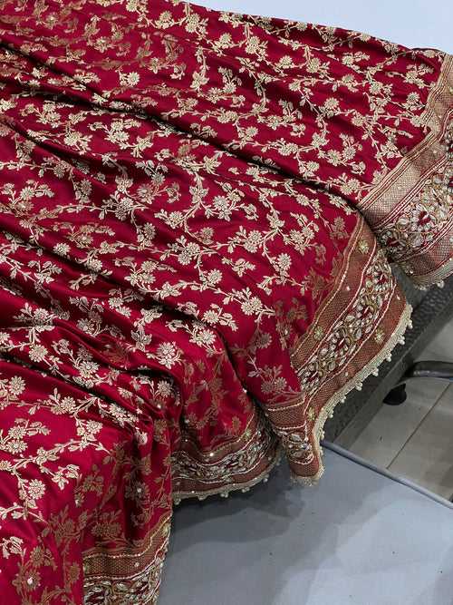 Maroon Banarasi Silk Resham Embroidery Saree