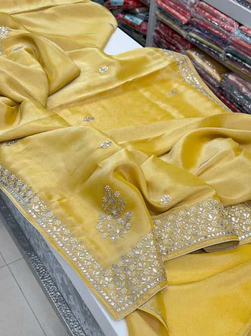 Yellow Crepe Tissue Gotapatti Saree