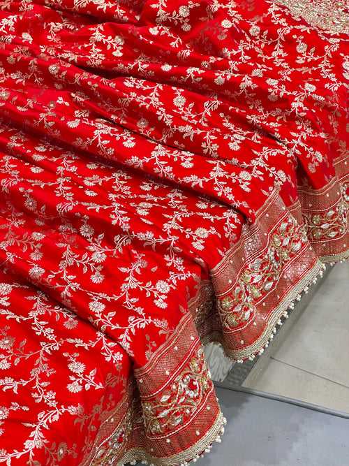 Red Banarasi Zardosi Resham Hand Embroidery Saree
