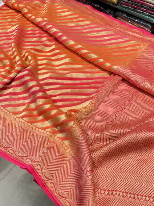 Shaded Handloom Georgette Leheriya Saree