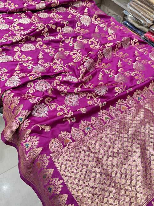 Wine Meenakari Jaal Banarasi Silk Saree