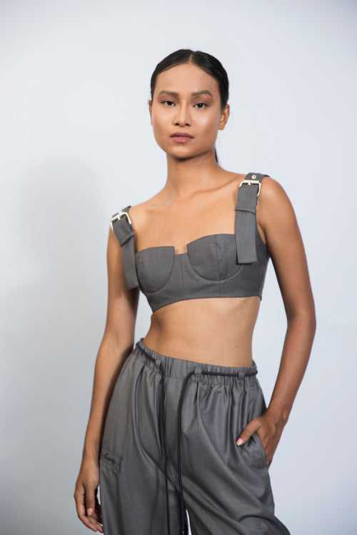 BELT STRAP BRALET: GREY