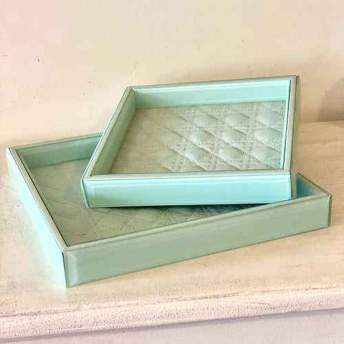 Medium Amadeus Bevelled Glass Tray - Aqua Motif