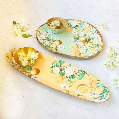 Oval Platters with Dip Bowls, Gift Set of 2 - Lisbon Lemon