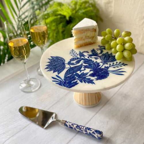 Marble Cake Stand With Cake Server - Bali Flora