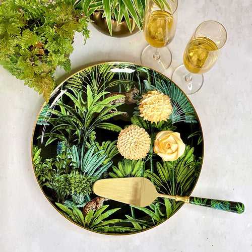 Round Serving Platter With Server, Gift Set of 2  - Amazonia Night