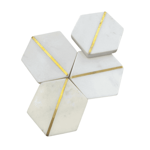 Set of 2 Marble Coasters - White & Gold