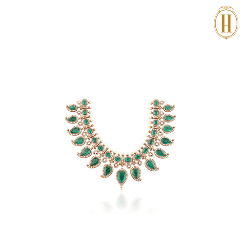 Legacy Emeralds and Uncut Diamonds Paisley Necklace