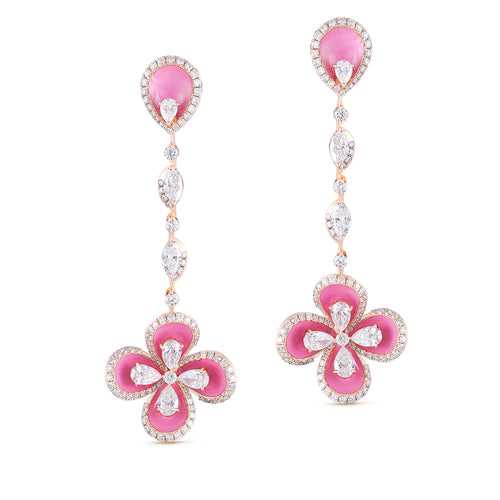 Jardin Diamond Pink Enamel Earrings