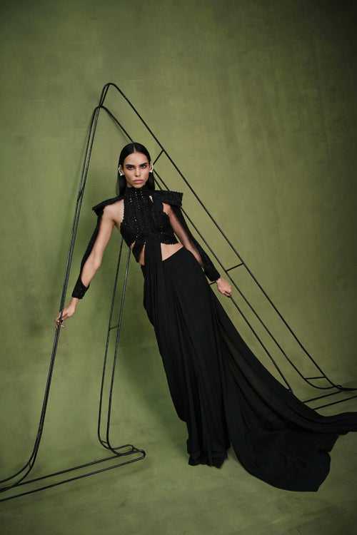THE NOIRE ENCRUSTED POURPOINT HARNESS AND SAREE