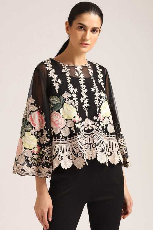MAPLE FLORA-OF-THE-VALLEY EMBROIDERED TOP