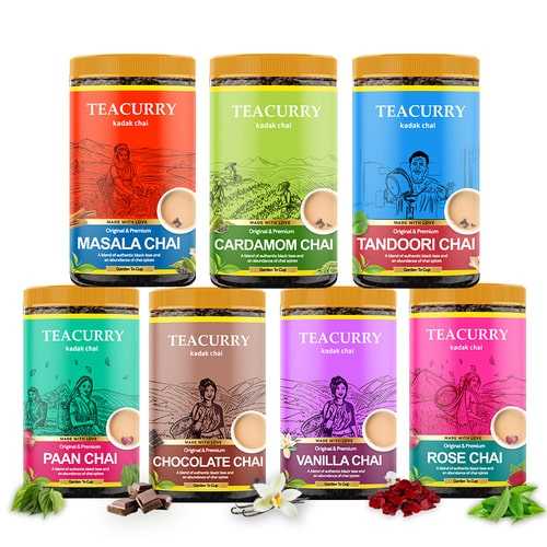 Flavored Tea Combo of 7 Chai - Masala, Cardamom, Tandoori, Paan, Chocolate, Vanilla, Rose Chai (100 Grams Each)